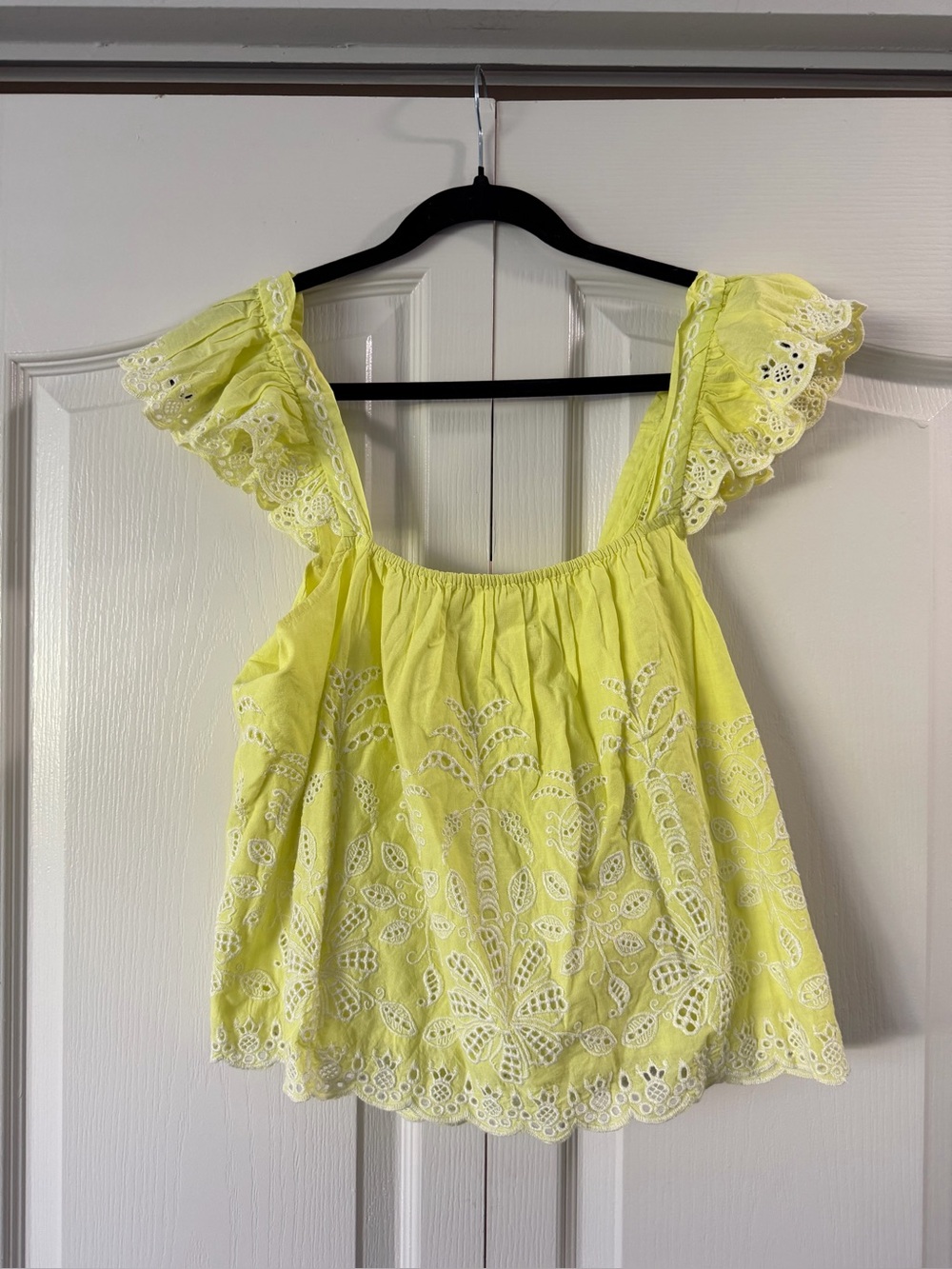 Bright Yellow Eyelet Flutter-Strap Tank Top